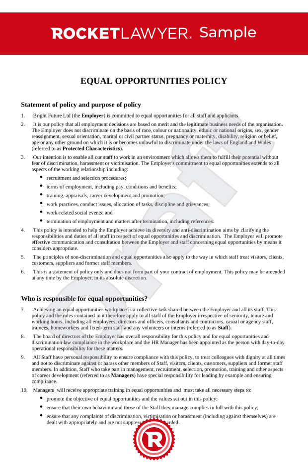 Equal Opportunities Policy Template